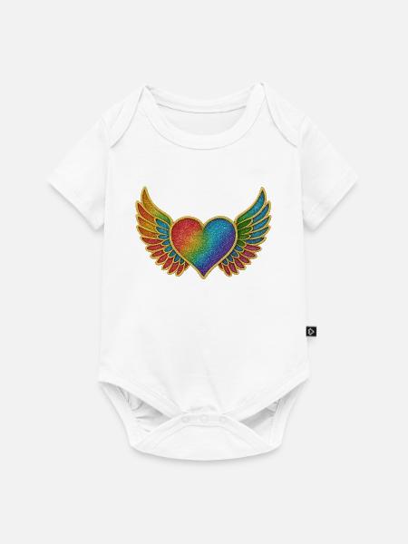 Regenbogenherz mit Flügeln - Baby Premium Kurzarmbody - Weiß