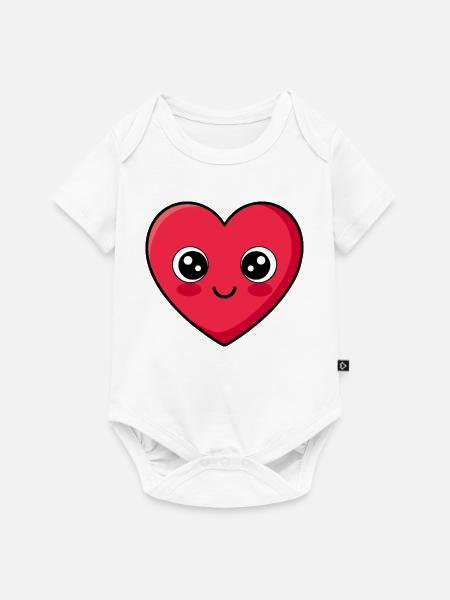 Kawaii Herz Emoticon Design - Baby Premium Kurzarmbody - Weiß