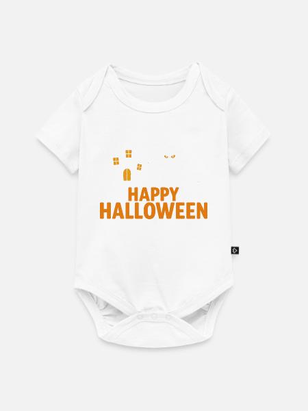 Halloween Katze und Spukhaus Design - Baby Premium Kurzarmbody - Weiß