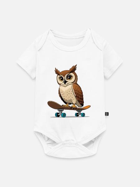 Eule auf Skateboard im Comic-Stil - Baby Premium Kurzarmbody - Weiß