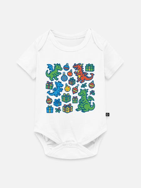 Festlicher Cartoon Drache und Geschenkmuster - Baby Premium Kurzarmbody - Weiß