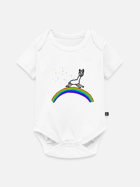 Regenbogen Alpaka Konfetti Muster - Baby Premium Kurzarmbody - Weiß