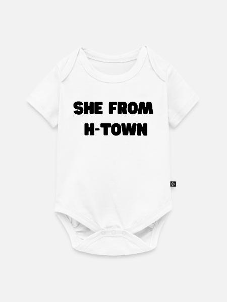 She From H- Town Slogan - Baby Premium Kurzarmbody - Weiß