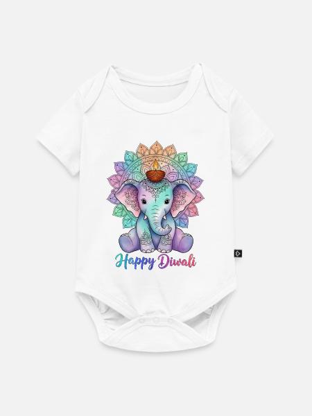 Diwali Mandala Elefant - Baby Premium Kurzarmbody - Weiß