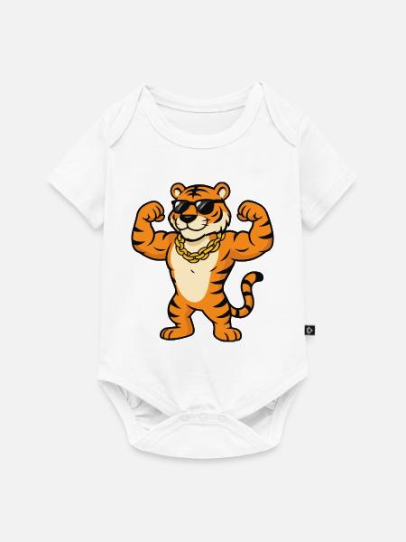 Tiger Sonnenbrille Bodybuilder - Baby Premium Kurzarmbody - Weiß