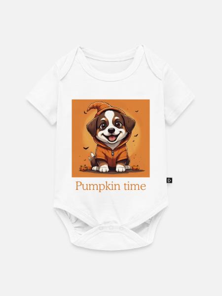 Süßer Halloween Hund mit Kostüm - Baby Premium Kurzarmbody - Weiß