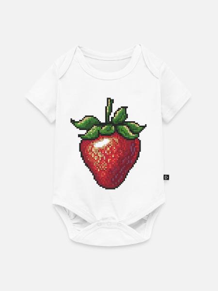 Erdbeere im Pixelstil - Baby Premium Kurzarmbody - Weiß