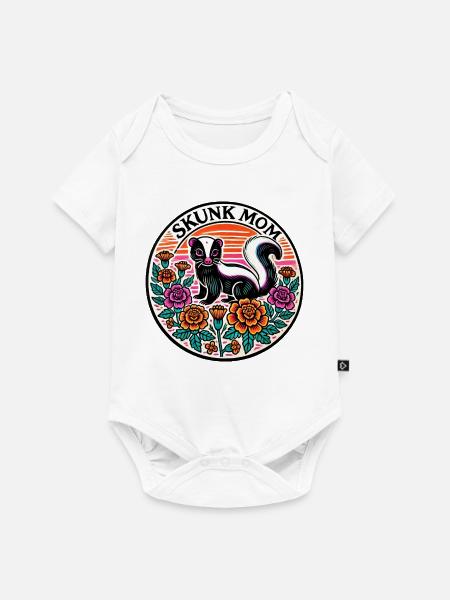 Skunk Mom Blumen Patch - Baby Premium Kurzarmbody - Weiß