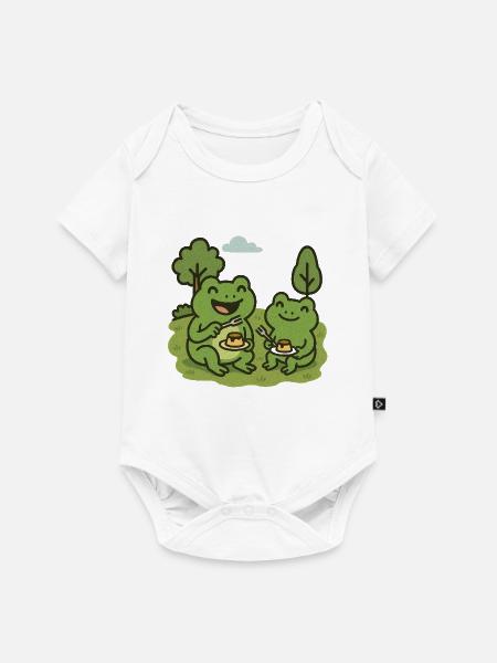 Pudding mit Gabel essen - Frösche - Baby Premium Kurzarmbody - Weiß