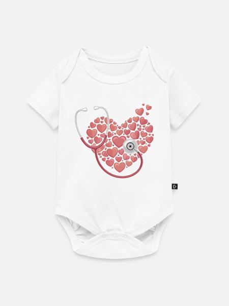 Herzstethoskop Herzen Muster - Baby Premium Kurzarmbody - Weiß