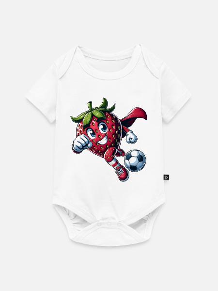 Fußball Erdbeere Superheld Kicker Comic - Baby Premium Kurzarmbody - Weiß
