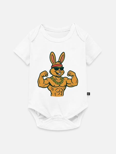 Muskelhase mit Sonnenbrille - Baby Premium Kurzarmbody - Weiß