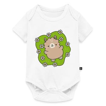 Glücklicher Bär im Blumengarten - Baby Premium Kurzarmbody - Weiß - Vorne