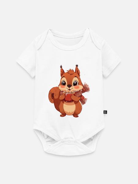 Winterliches Eichhörnchen mit Tasse - Baby Premium Kurzarmbody - Weiß
