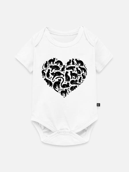 Katzen Form Liebe Herz - Baby Premium Kurzarmbody - Weiß