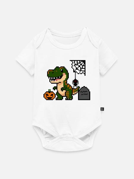 Pixel Art Dinosaurier für Halloween! 🎃🦖 - Baby Premium Kurzarmbody - Weiß