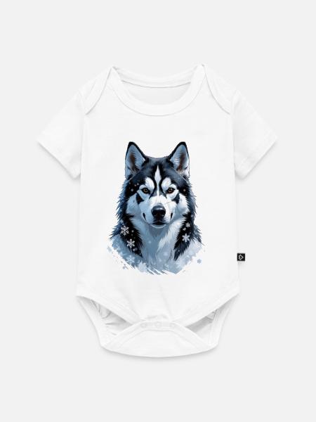 Winterhusky Porträtkunst - Baby Premium Kurzarmbody - Weiß