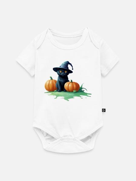 Halloweenkatze mit Kürbissen - Baby Premium Kurzarmbody - Weiß