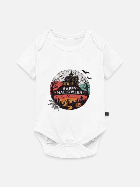 Halloween Rundes Spukhaus - Baby Premium Kurzarmbody - Weiß
