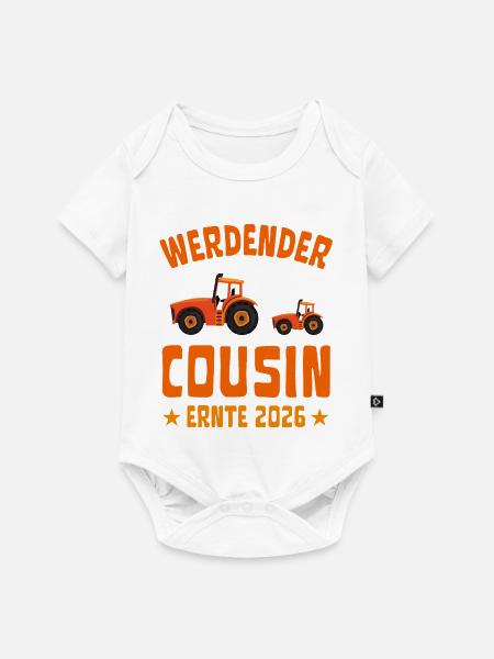 Werdender Cousin Ernte 2026 Traktor - Baby Premium Kurzarmbody - Weiß