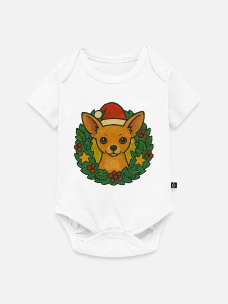 Chihuahua Weihnachtskranz - Baby Premium Kurzarmbody - Weiß