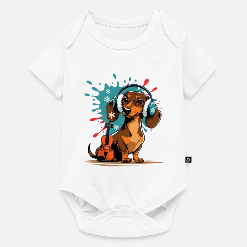Teckel de musique d’hiver avec casque - Body à manches courtes Premium Bébé - blanc