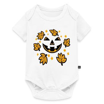 Kürbisgesicht Herbstlaub Sterne Gruselig Lächeln - Baby Premium Kurzarmbody - Weiß - Vorne