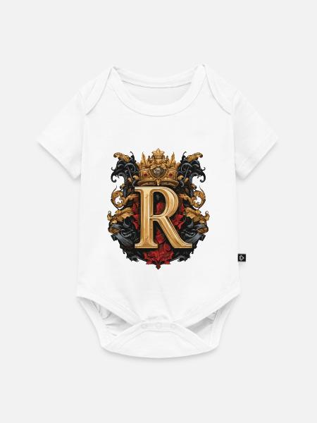 R Buchstabe Name Krone - Baby Premium Kurzarmbody - Weiß