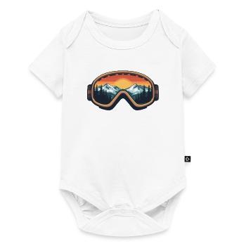 Lunettes de ski avec panorama de montagne et coucher de soleil - Body à manches courtes Premium Bébé - blanc - Devant