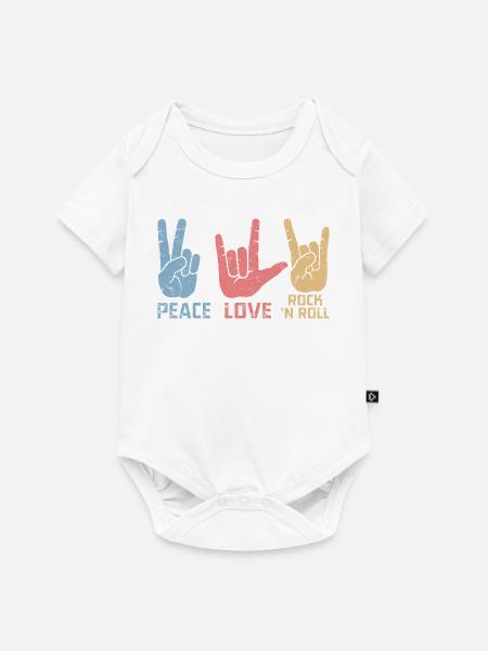 Peace Love Rock 'N Roll Music Guitar Rock Band - Baby Premium Kurzarmbody - Weiß