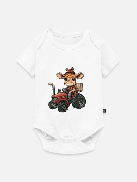 Giraffe Traktor Farmer - Baby Premium Kurzarmbody - Weiß