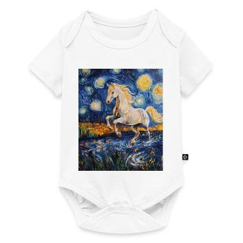 Cheval Chevaux Cavalier Style Van Gogh Nuit étoilée - Body à manches courtes Premium Bébé - blanc - Devant