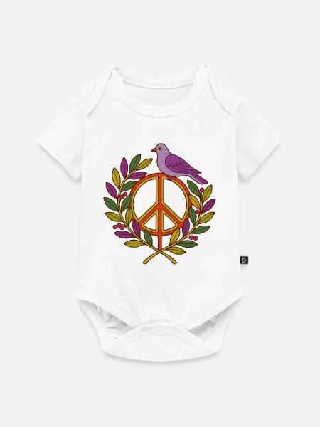 Lebendiger Friedensvogel Blumenkranz - Baby Premium Kurzarmbody - Weiß