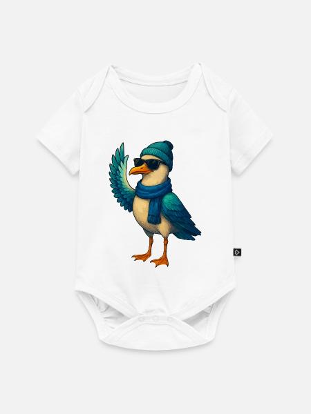 Möwe im Winteroutfit - Baby Premium Kurzarmbody - Weiß