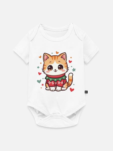 Weihnachtskatze - Baby Premium Kurzarmbody - Weiß