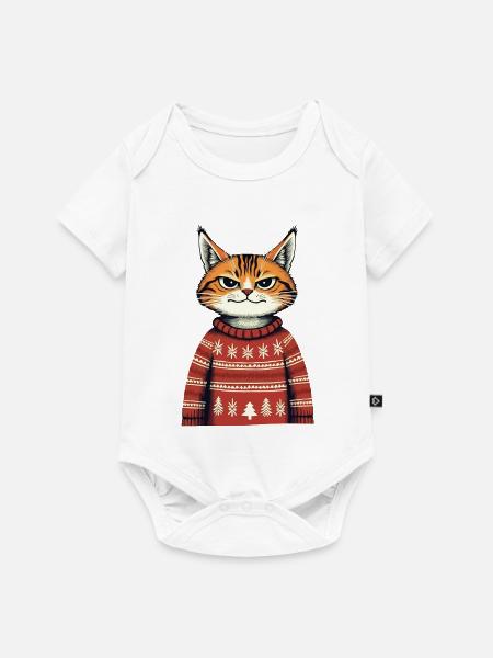 Weihnachtskatze - Baby Premium Kurzarmbody - Weiß
