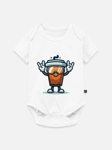 Kaffeebecher mit Skibrille - Baby Premium Kurzarmbody - Weiß
