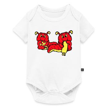 2 Caterpillars Worm Happy Eating Pizza Sausage Eating - Baby Premium short-sleeve bodysuit - white - Front