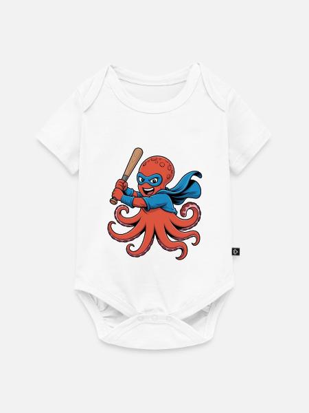 Baseball Oktopus Superheld - Baby Premium Kurzarmbody - Weiß