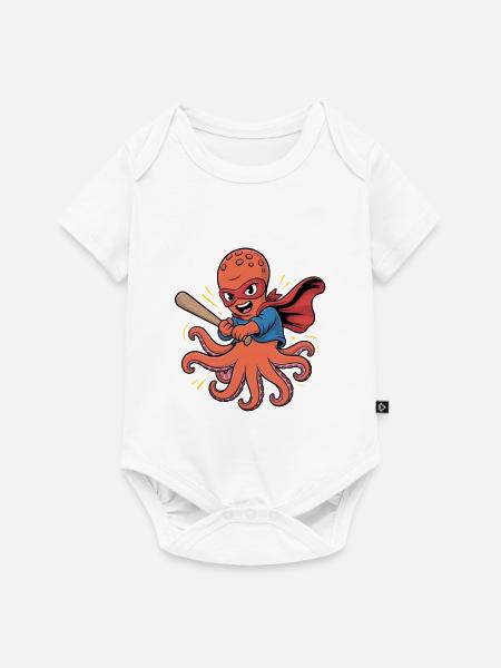 Baseball Oktopus Superheld - Baby Premium Kurzarmbody - Weiß
