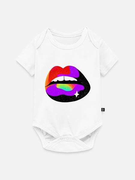 Kosmische Regenbogenlippen - Baby Premium Kurzarmbody - Weiß