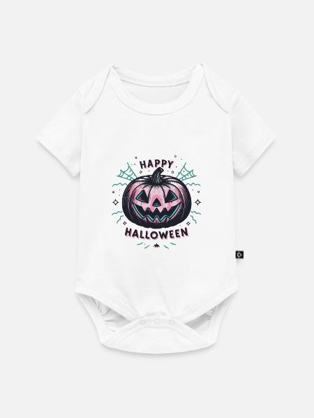 Pink Neon Halloween Kürbis - Baby Premium Kurzarmbody - Weiß