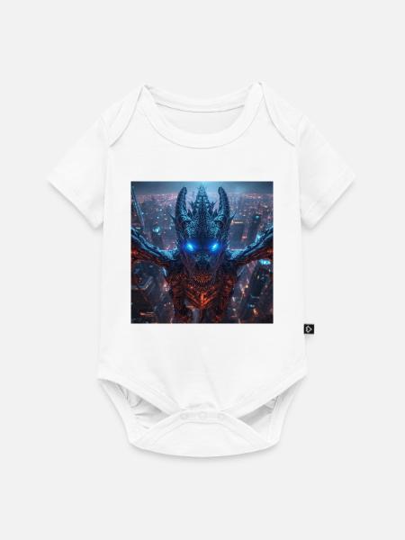 Neon Drache über Skyline - Baby Premium Kurzarmbody - Weiß
