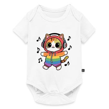 Chat arc en ciel DJ hoodie notes de musique - Body à manches courtes Premium Bébé - blanc - Devant
