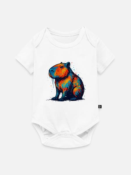 Farbenfroher Hippo Splash - Baby Premium Kurzarmbody - Weiß