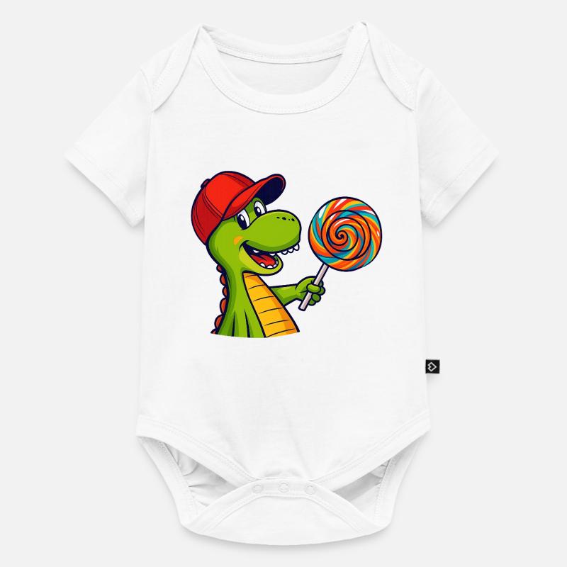 Bunter_Dinosaur_mit_Lutscher - Baby Premium Kurzarmbody - Weiß