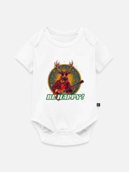 Deer Rocker Gitarre SEI GLÜCKLICH - Baby Premium Kurzarmbody - Weiß