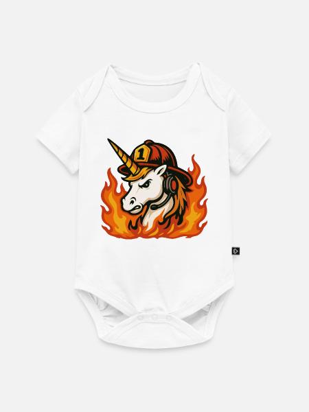 Flammender Einhorn-Feuerwehrmann - Baby Premium Kurzarmbody - Weiß