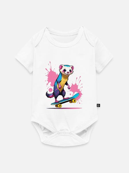 Buntes Skateferret Farbspritzer - Baby Premium Kurzarmbody - Weiß
