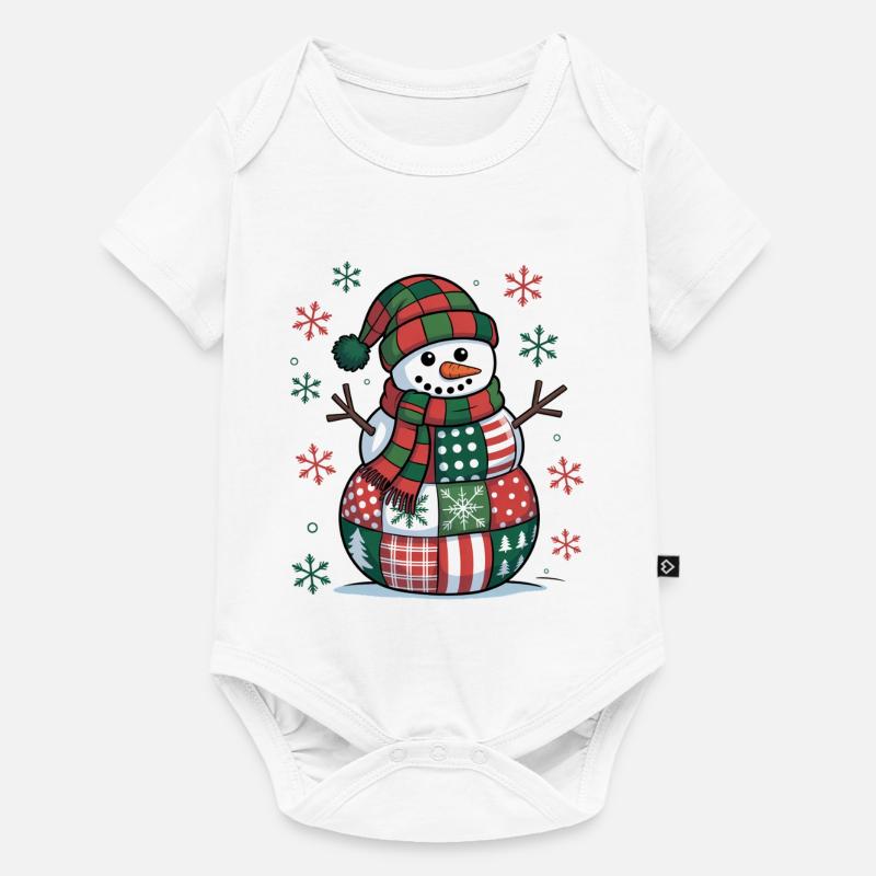 Schneemann Patchwork - Baby Premium Kurzarmbody - Weiß